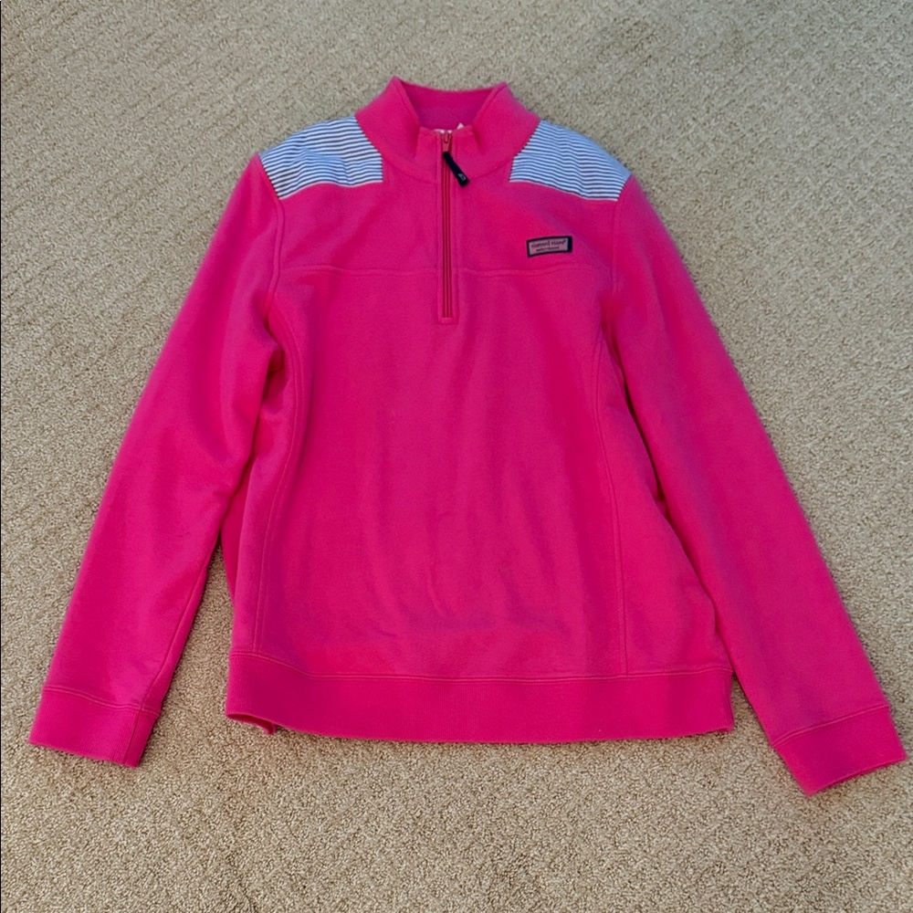 Vineyard Vines Bright Pink Pullover with Striped Accents